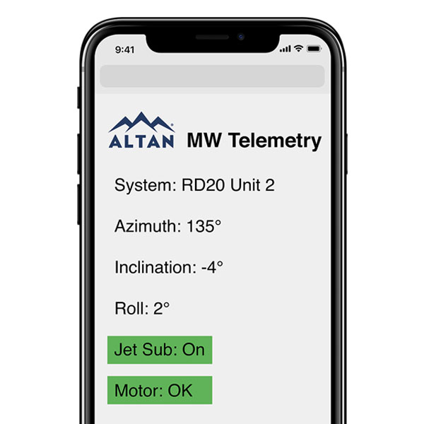 MW Telemetry monitoring display on smart phone.